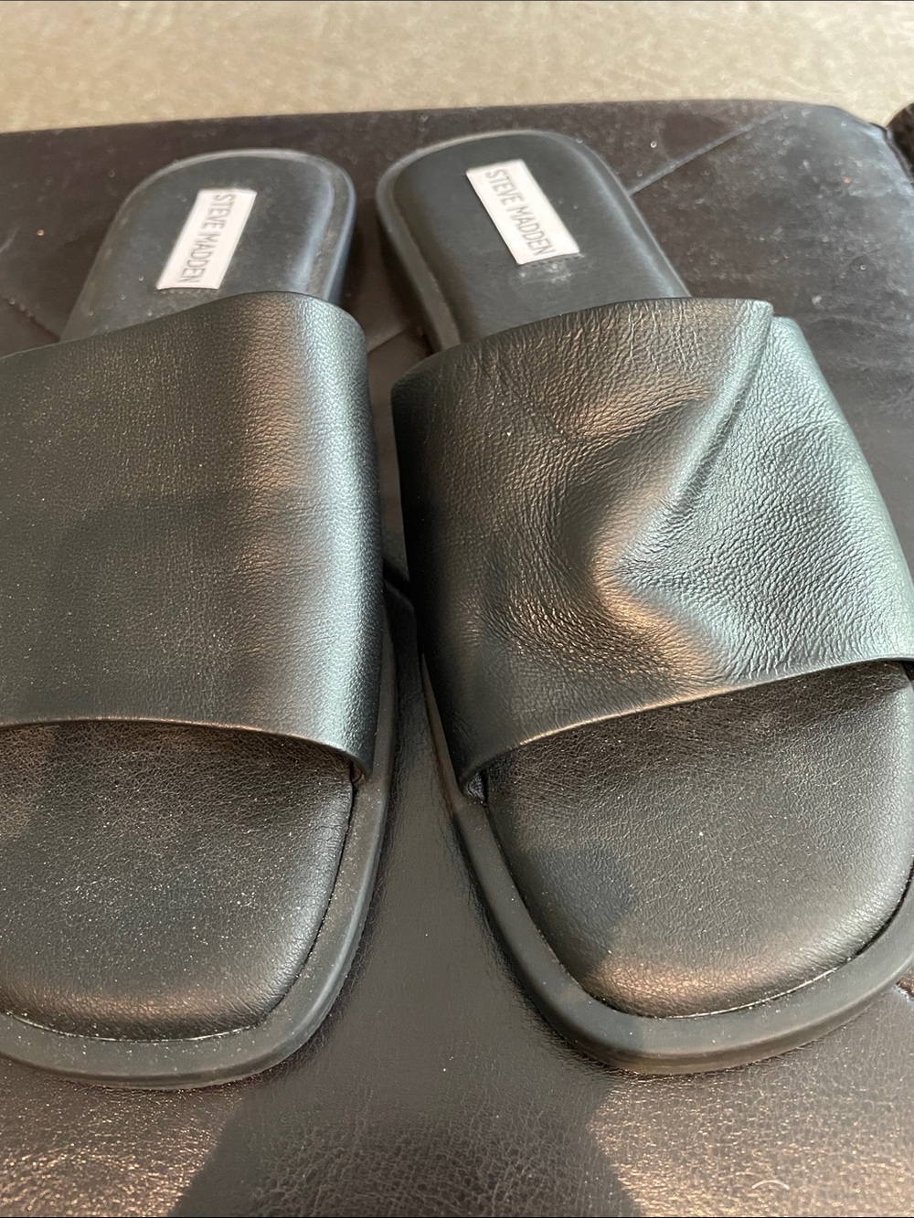 Steve Madden Black Wide Strap Slide Sandals Dakoda
